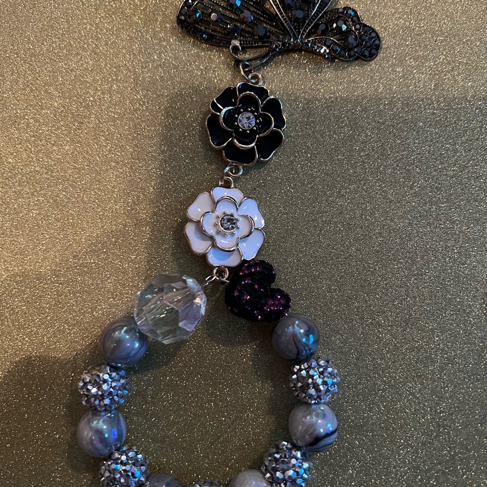 Elegant Black and White Floral rearview mirror ornament